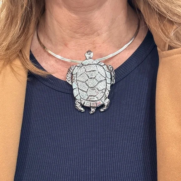 Sterling silver handcrafted pendant w/sterling choker slide necklace - Picture 5 of 5